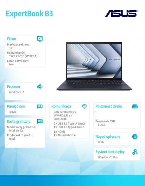Notebook ExpertBook B3 B3604CVA-Q90239X - i7-1355U/32GB/512GB/16" WUXGA/Win 11 PRO/3YRS Notebook ExpertBook B3 B3604CVA-Q90239X - i7-1355U/32GB/512GB/16" WUXGA/Win 11 PRO/3YRS