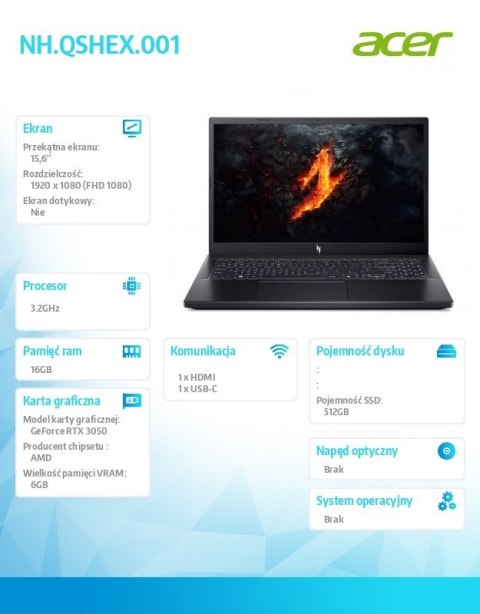 Laptop Gaming Nitro V ANV15-41-R5AK AMD Ryzen 7 7735HS 15.6 FHD IPS 144Hz 16GB 512GB SSD GeForce RTX 3050 6GB No OS Obsidian Bl Laptop Gaming Nitro V ANV15-41-R5AK AMD Ryzen 7 7735HS 15.6 FHD IPS 144Hz 16GB 512GB SSD GeForce RTX 3050 6GB No OS Obsidian Bl