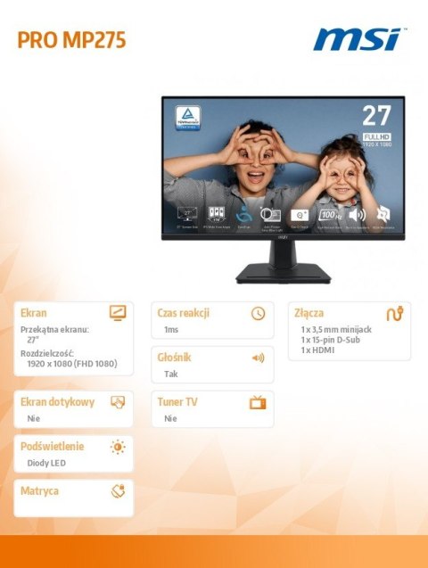 Monitor PRO MP275 27 cali /LED/FHD/Flat/100Hz/Black Monitor PRO MP275 27 cali /LED/FHD/Flat/100Hz/Black