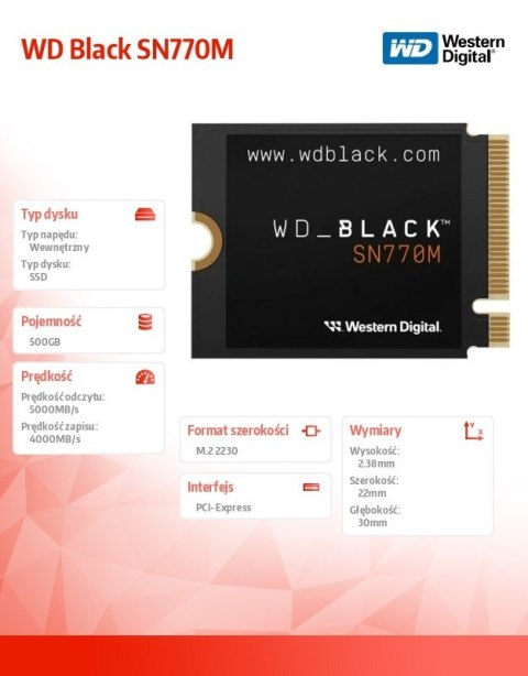 Dysk SSD WD Black 500GB SN770M M2 2230 Dysk SSD WD Black 500GB SN770M M2 2230