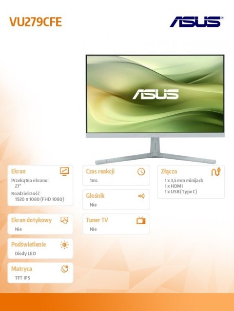 Monitor 27 cali VU279CFE-G VU IPS 100Hz HDMI USB-C 15W Monitor 27 cali VU279CFE-G VU IPS 100Hz HDMI USB-C 15W