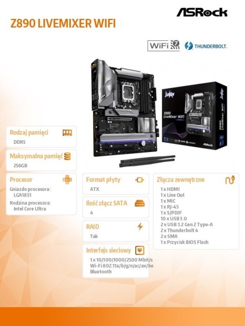 Płyta główna Z890 LIVEMIXER WIFI ATX Płyta główna Z890 LIVEMIXER WIFI ATX