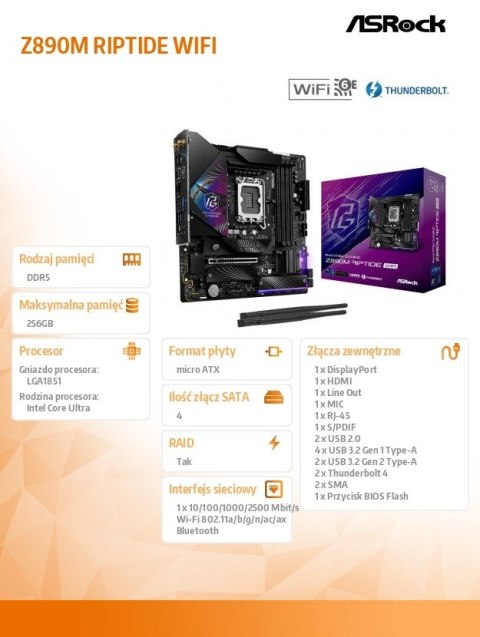 Płyta główna Z890M RIPTIDE WIFI mATX Płyta główna Z890M RIPTIDE WIFI mATX