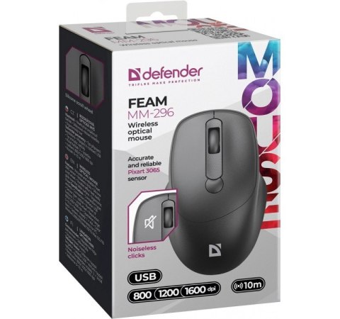 Mysz bezprzewodowa silent click FEAM MM-296 RF 1600 DPI Czarna Mysz bezprzewodowa silent click FEAM MM-296 RF 1600 DPI Czarna