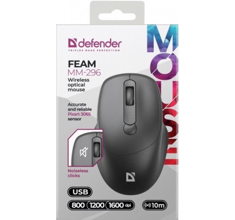 Mysz bezprzewodowa silent click FEAM MM-296 RF 1600 DPI Czarna Mysz bezprzewodowa silent click FEAM MM-296 RF 1600 DPI Czarna
