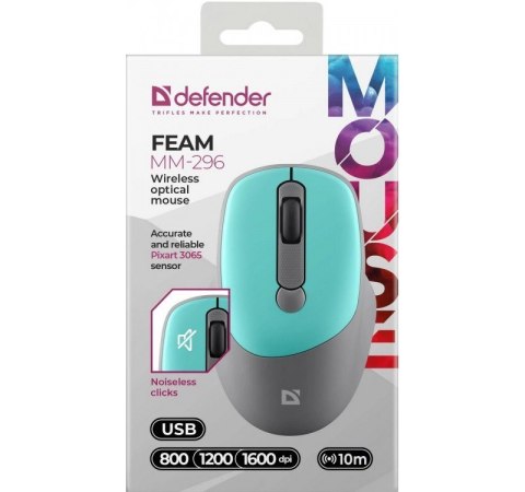 Mysz bezprzewodowa silent click FEAM MM-296 RF 1600 DPI Miętowa Mysz bezprzewodowa silent click FEAM MM-296 RF 1600 DPI Miętowa