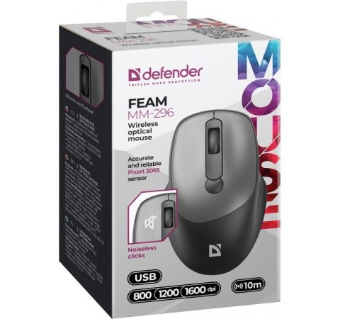 Mysz bezprzewodowa silent click FEAM MM-296 RF 1600 DPI Szara Mysz bezprzewodowa silent click FEAM MM-296 RF 1600 DPI Szara