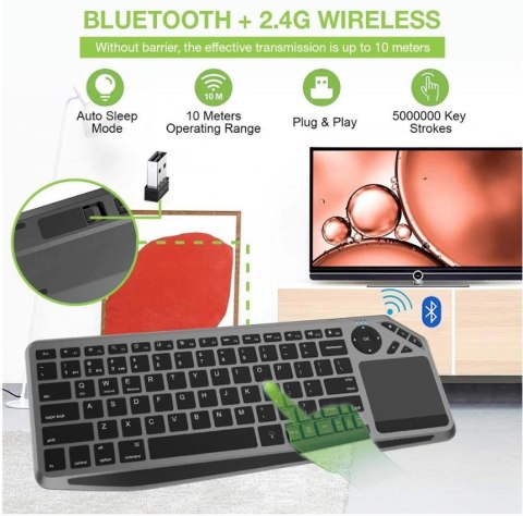 Klawiatura bezprzewodowa BT/RF 2.4GHz touchpad LED Klawiatura bezprzewodowa BT/RF 2.4GHz touchpad LED