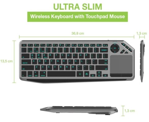 Klawiatura bezprzewodowa BT/RF 2.4GHz touchpad LED Klawiatura bezprzewodowa BT/RF 2.4GHz touchpad LED