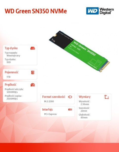 Dysk SSD Green 1TB M.2 2280 SN350 NVMe PCIe Dysk SSD Green 1TB M.2 2280 SN350 NVMe PCIe