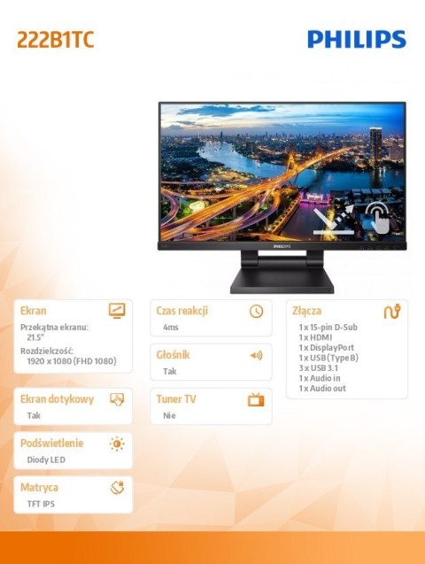 Monitor 21.5 cali 222B1TC IPS Touch HDMI DP Monitor 21.5 cali 222B1TC IPS Touch HDMI DP