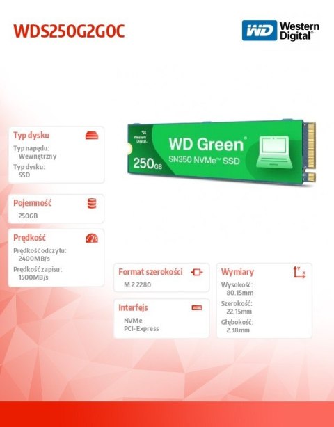 Dysk SSD Green 250GB M.2 2280 SN350 NVMe PCIe Dysk SSD Green 250GB M.2 2280 SN350 NVMe PCIe