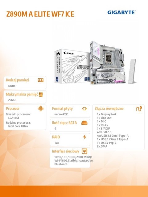 Płyta główna Z890M A ELITE WF7 ICE Płyta główna Z890M A ELITE WF7 ICE