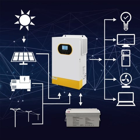Hybrydowy inwerter solarny Off-Grid 6.2kVA | 6.2W | 120A | MPPT |LCD | BMS | Sinus Hybrydowy inwerter solarny Off-Grid 6.2kVA | 6.2W | 120A | MPPT |LCD | BMS | Sinus