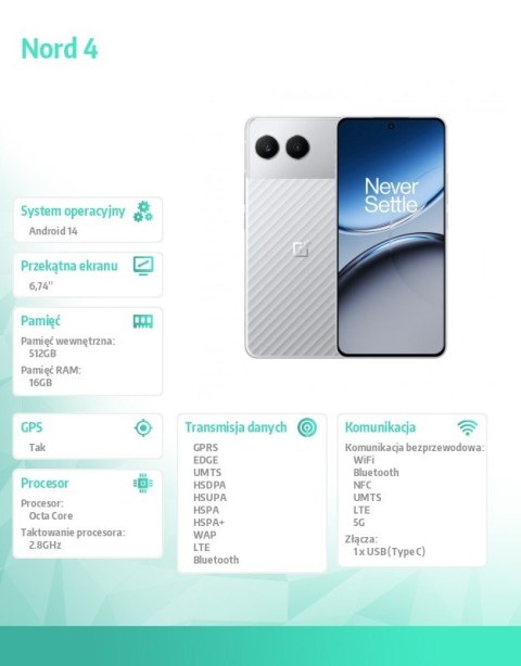 Smartfon Nord 4 5G 16/512 GB CPH2663 srebrny Smartfon Nord 4 5G 16/512 GB CPH2663 srebrny