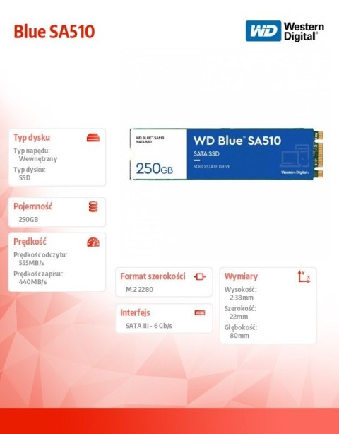 Dysk SSD Blue 250GB SA510 M.2 2280 WDS250G3B0B Dysk SSD Blue 250GB SA510 M.2 2280 WDS250G3B0B