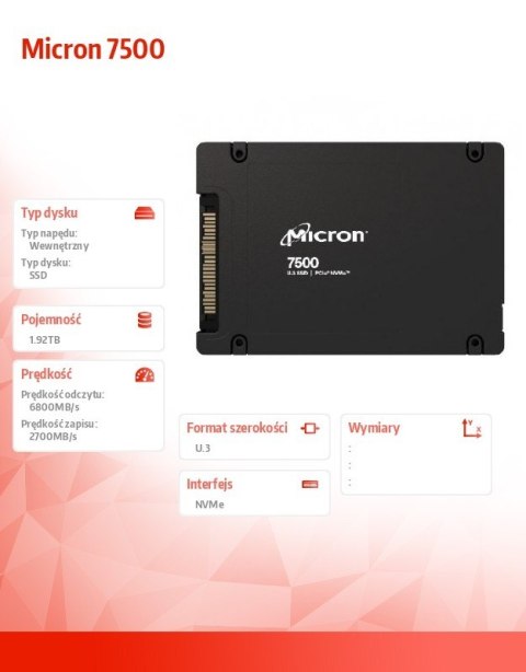 Dysk SSD 7500PRO 1920GB NVMe U.3 15mm Single pack Dysk SSD 7500PRO 1920GB NVMe U.3 15mm Single pack