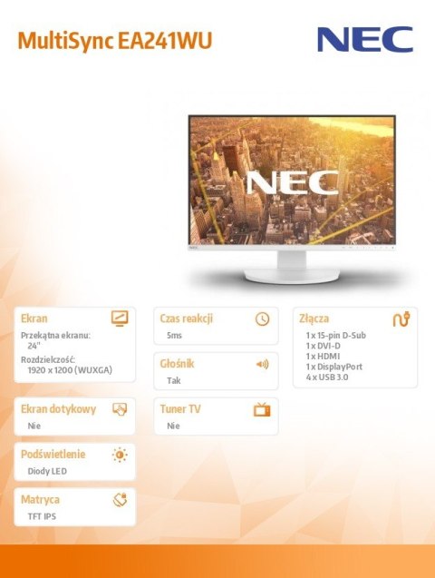 Monitor MultiSync EA241WU biały IPS 1920x1200 Monitor MultiSync EA241WU biały IPS 1920x1200