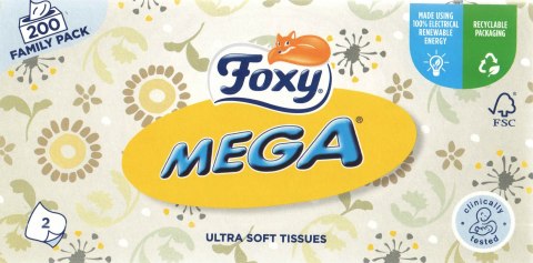 Chusteczki kosmetyczne FOXY Ultra miękkie (200 sztuk) 2 warstwy Chusteczki kosmetyczne FOXY Ultra miękkie (200 sztuk) 2 warstwy