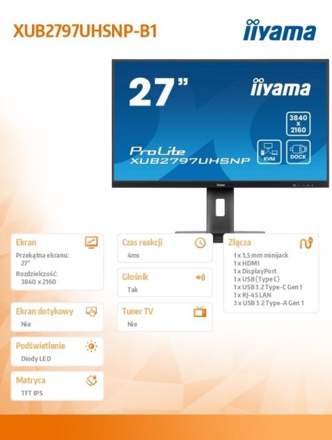 Monitor 27 cali XUB2797UHSNP-B1, 4K, IPS, DP, HDMI, USB-C, Pivot, HAS /5y/ Monitor 27 cali XUB2797UHSNP-B1, 4K, IPS, DP, HDMI, USB-C, Pivot, HAS /5y/