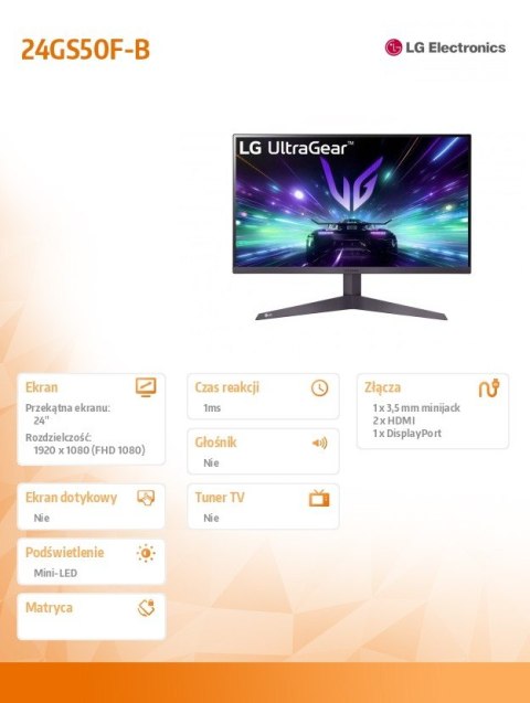 Monitor gamingowy 24GS50F-B 24' FHD UltraGear 180Hz Monitor gamingowy 24GS50F-B 24' FHD UltraGear 180Hz