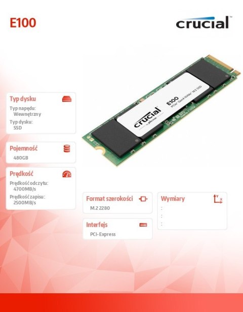 Dysk SSD E100 480GB M.2 NVMe 2280 PCIe 4.0 4700/2500 MB/s Dysk SSD E100 480GB M.2 NVMe 2280 PCIe 4.0 4700/2500 MB/s