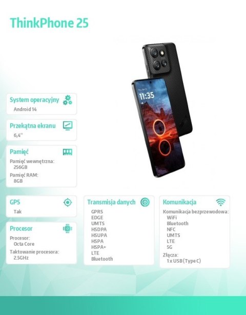 Smartfon ThinkPhone 25 8/256GB Carbon Black business edition
