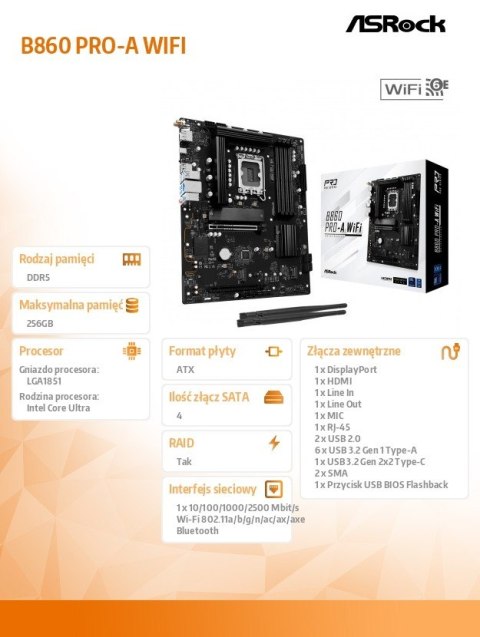 Płyta główna B860 PRO-A WIFI s1851 4DDR5 ATX Płyta główna B860 PRO-A WIFI s1851 4DDR5 ATX