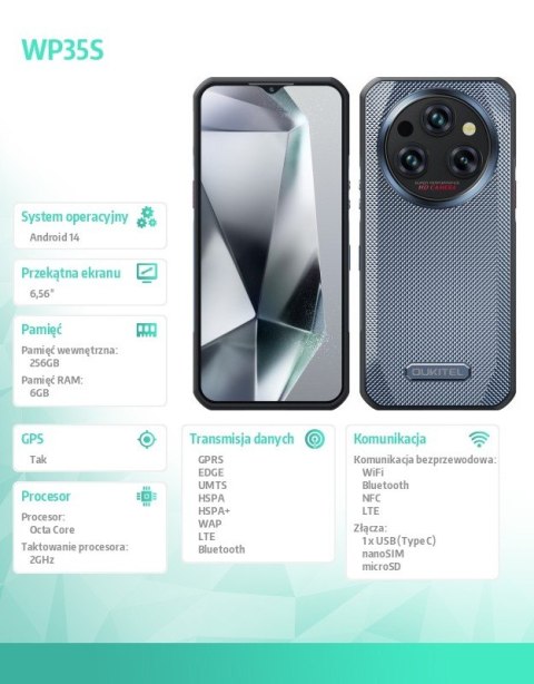 Smartfon WP35S 4G 6/256GB IP69K Szary Smartfon WP35S 4G 6/256GB IP69K Szary