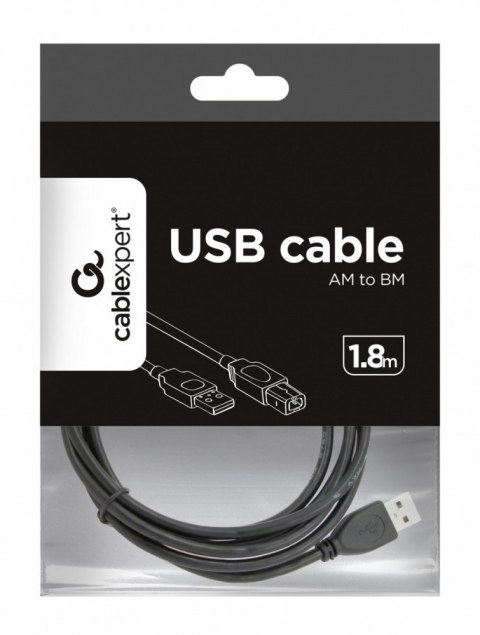Kabel USB 2.0 typu AB AM-BM 1.8m czarny Kabel USB 2.0 typu AB AM-BM 1.8m czarny