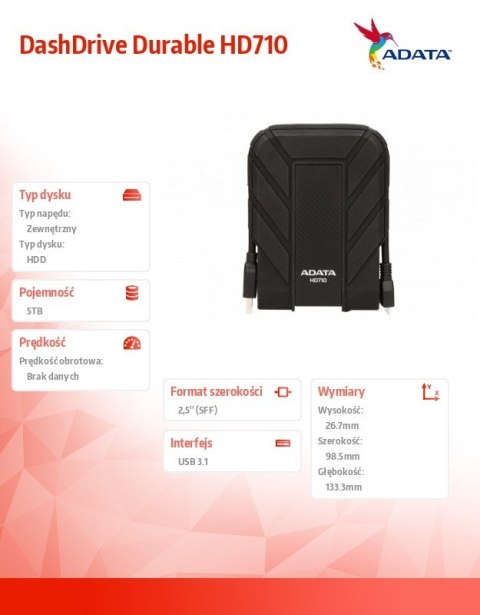 DashDrive Durable HD710 5TB 2.5'' USB3.1 Czarny DashDrive Durable HD710 5TB 2.5'' USB3.1 Czarny