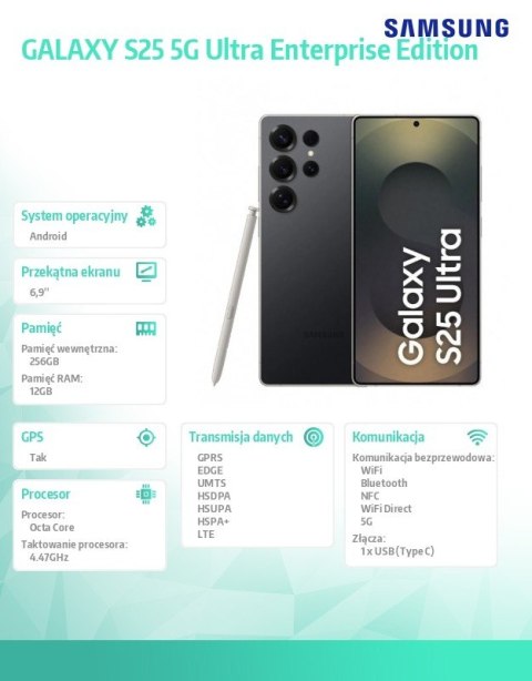 Smartfon GALAXY S25 DS 5G Ultra 12/256GB Czarny Enterprise Edition Smartfon GALAXY S25 DS 5G Ultra 12/256GB Czarny Enterprise Edition