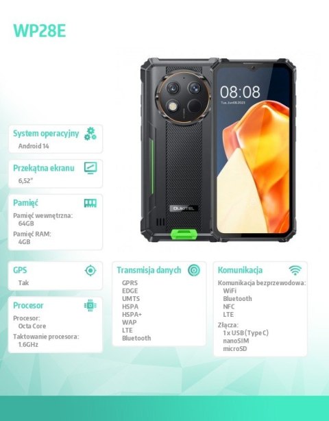 Smartfon WP28E 4G 4/64GB IP69K Zielony Smartfon WP28E 4G 4/64GB IP69K Zielony