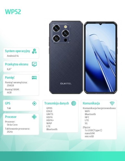 Smartfon WP52 5G 4/256/GB IP69K Niebieski