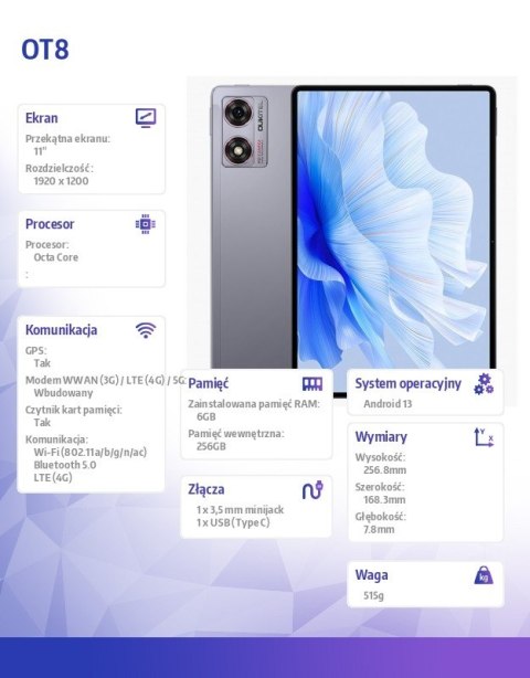 Tablet OT8 4G 11" 6/256GB szary Tablet OT8 4G 11" 6/256GB szary