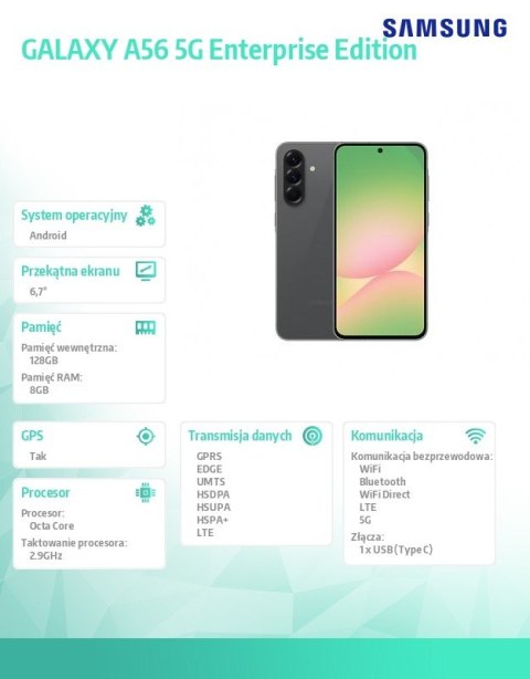 Smartfon Galaxy A56 5G 8/128GB Enterprise Edition grafitowy