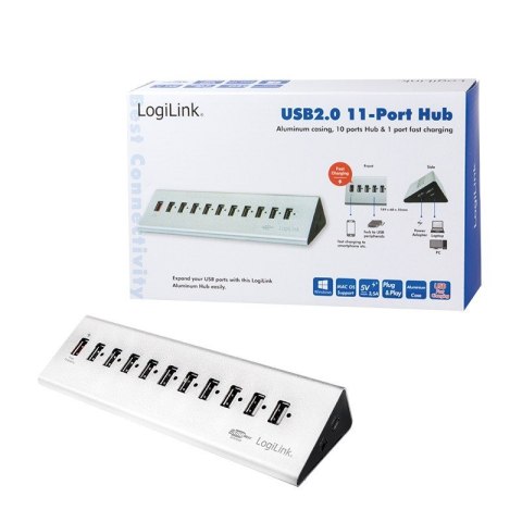 Hub biurkowy 10xUSB 2.0 z zasilaczem Hub biurkowy 10xUSB 2.0 z zasilaczem