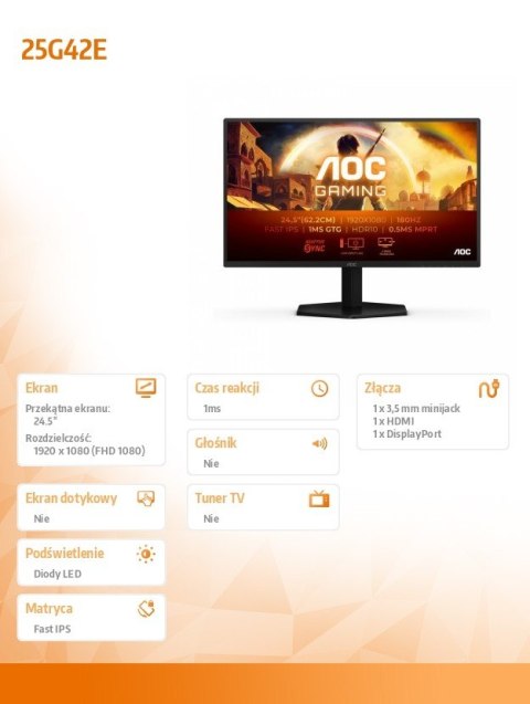 Monitor 25G42E 24.5 cala 180Hz Fast IPS HDMI DP