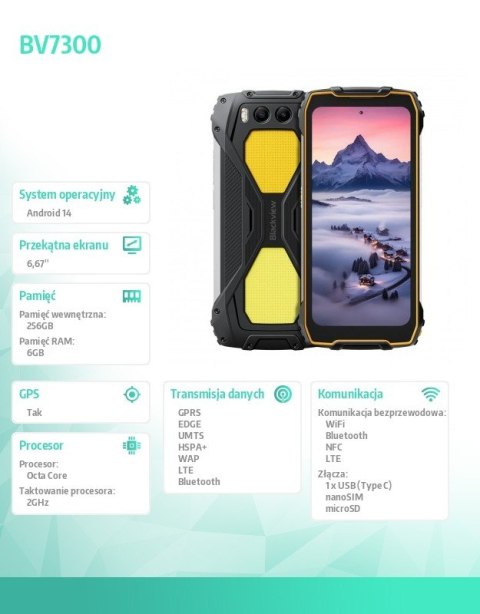 Smartfon BV7300 6/256GB żółty Smartfon BV7300 6/256GB żółty
