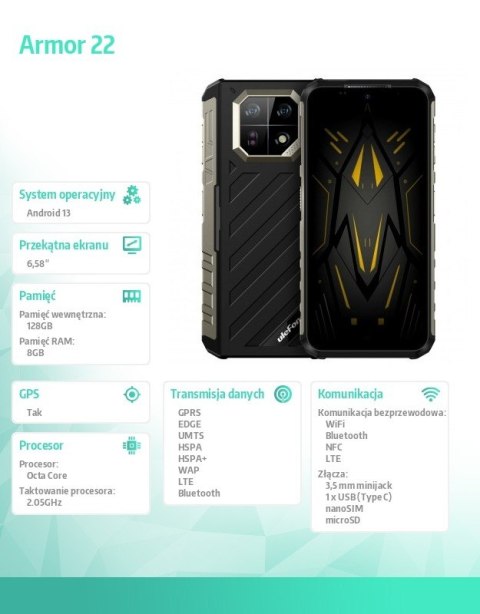 Smartfon Armor 22 4G 8/128GB IP69K Czarny Smartfon Armor 22 4G 8/128GB IP69K Czarny