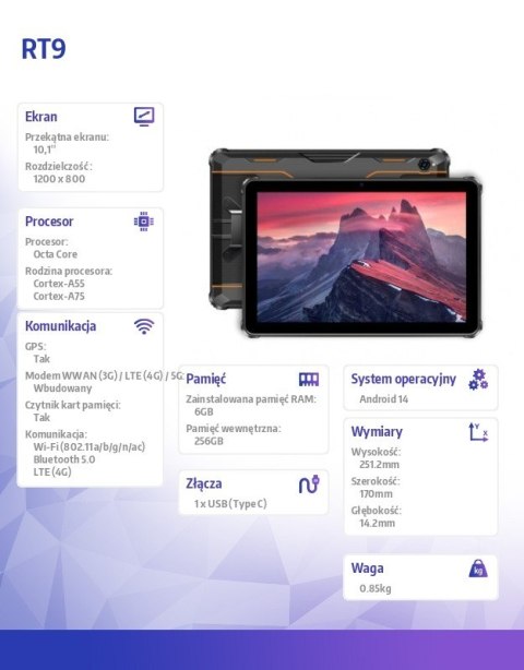 Tablet RT9 10,1 cali 6/256GB pomarańczowy