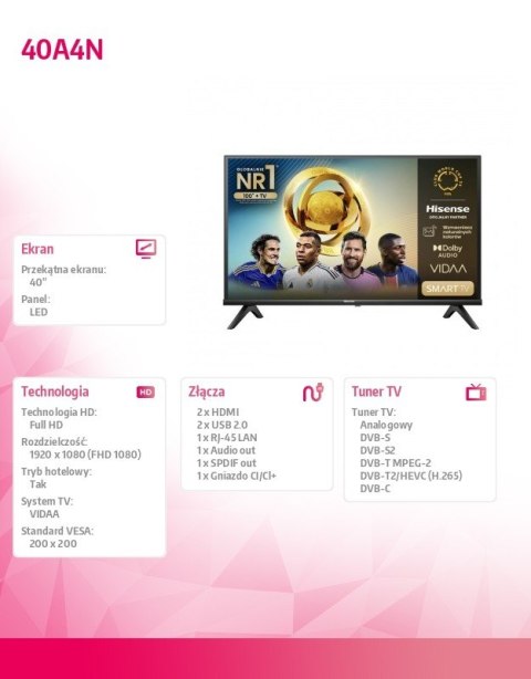 Telewizor LED 40 cali 40A4N Telewizor LED 40 cali 40A4N