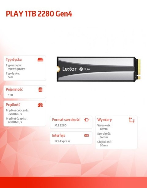Dysk SSD PLAY 1TB 2280 Gen4 7400/6500MB/s Dysk SSD PLAY 1TB 2280 Gen4 7400/6500MB/s