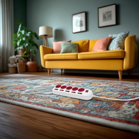 Listwa zasilająca 5 gniazd z włącznikami MCE204 R/W Biało-czerwona