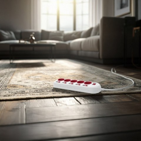 Listwa zasilająca 5 gniazd z włącznikami MCE204 R/W Biało-czerwona