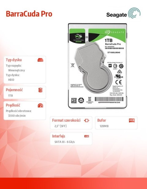 Dysk twardy BarraCuda Pro 1TB 2.5 cala 128MB ST1000LM049 Dysk twardy BarraCuda Pro 1TB 2.5 cala 128MB ST1000LM049