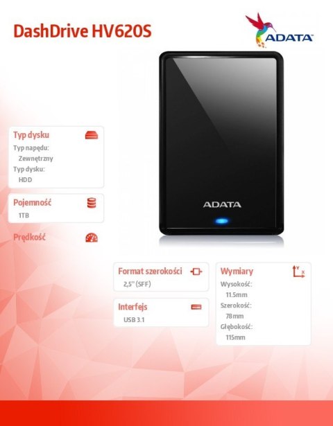 Dysk twardy DashDrive HV620S 1TB 2.5 USB3.1 Slim czarny