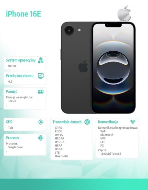 IPhone 16E 128GB czarny