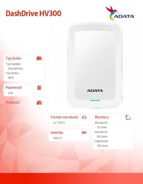 Dysk twardy DashDrive HV300 2TB 2.5 USB3.1 biały