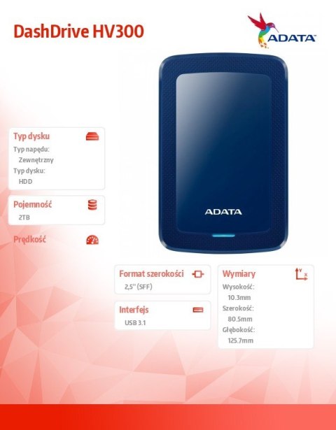 Dysk twardy DashDrive HV300 2TB 2.5 USB3.1 niebieski